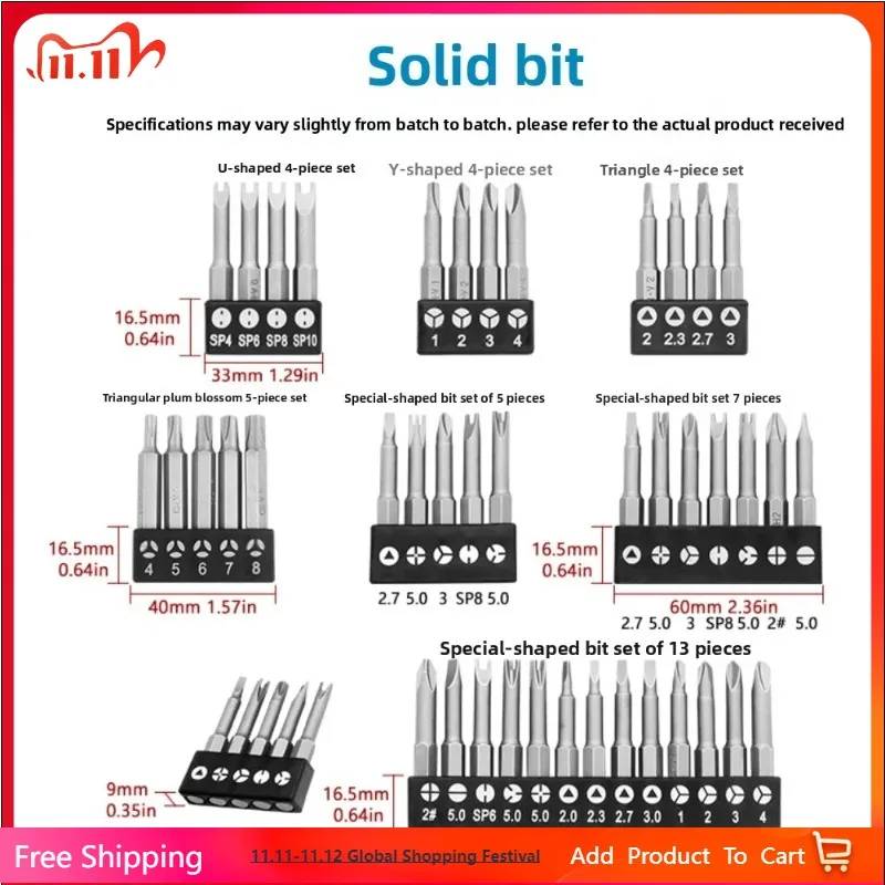 Special-Shaped 50mm U-Shaped Y-Type Triangle Inner Cross Three Points Screwdriver Bit Set L-Wrench Tool Kit for Precision Work