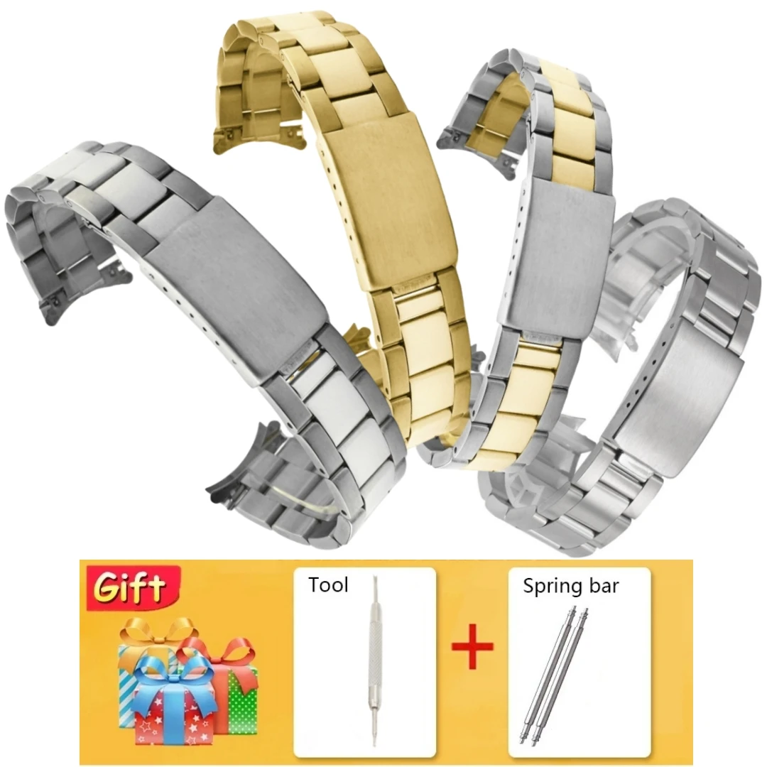 Customized Logo Luxury Three Bead Stainless Steel Strap Arc Mouth Strap Turtle Back Folding Buckle for Datejust Accessories OEM