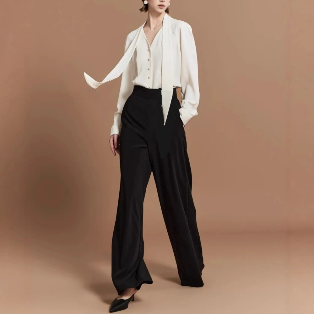 TWOTWINSTYLE المشمش تقسم الدانتيل يصل قميص الإناث الخامس الرقبة طويلة الأكمام فضفاضة الحد الأدنى مكتب المرأة قمصان الخريف موضة جديدة #6