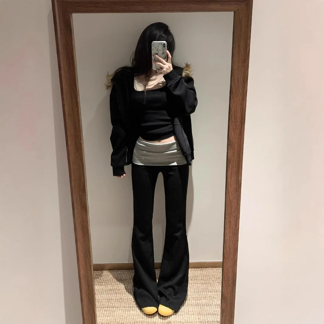 بنطلون Hot Girl منخفض الخصر واسع صغير، صوف الخريف والشتاء للسيدات، تنحيف سميك، تنحيف، بنطال رياضي لليوجا