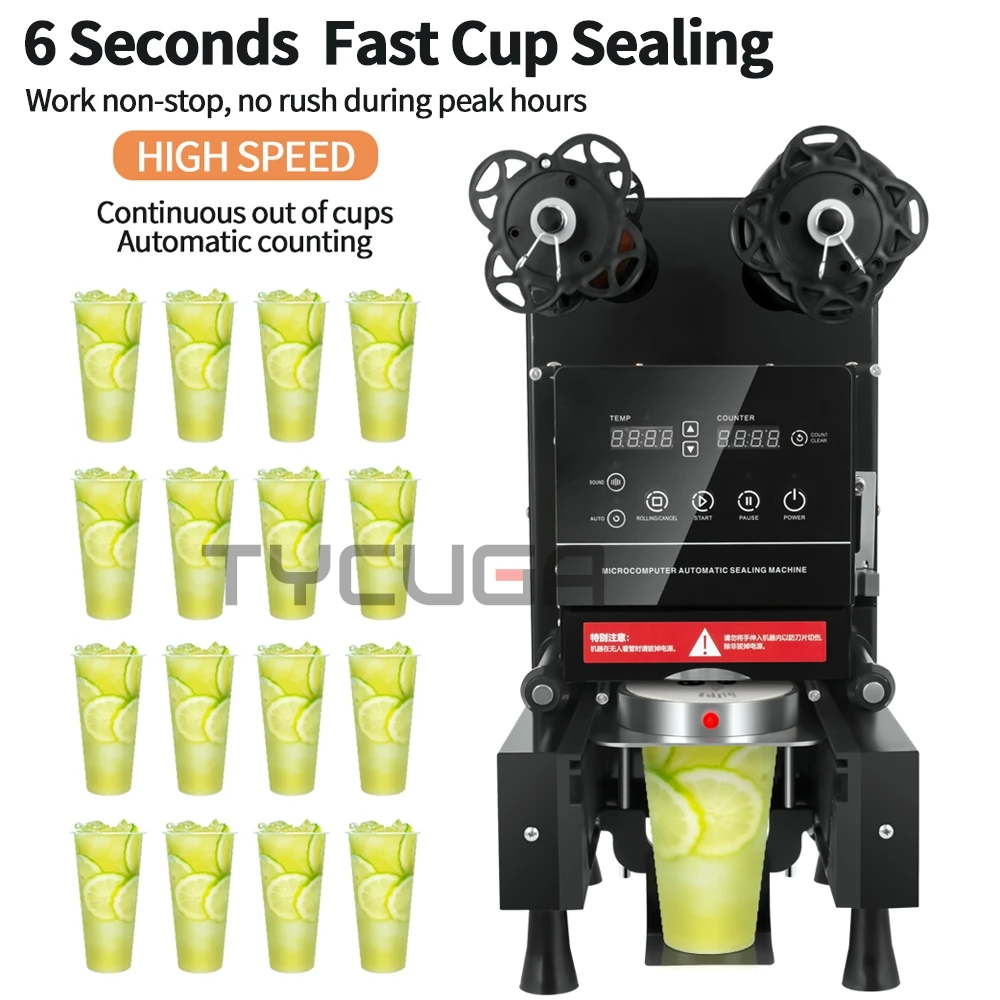 350W Electric Automatic Sealer Milk Tea Drink Cup Plastic Paper Cup Sealing Machine 90/95mm Tea Sealing for Bubble Tea Shop 220V