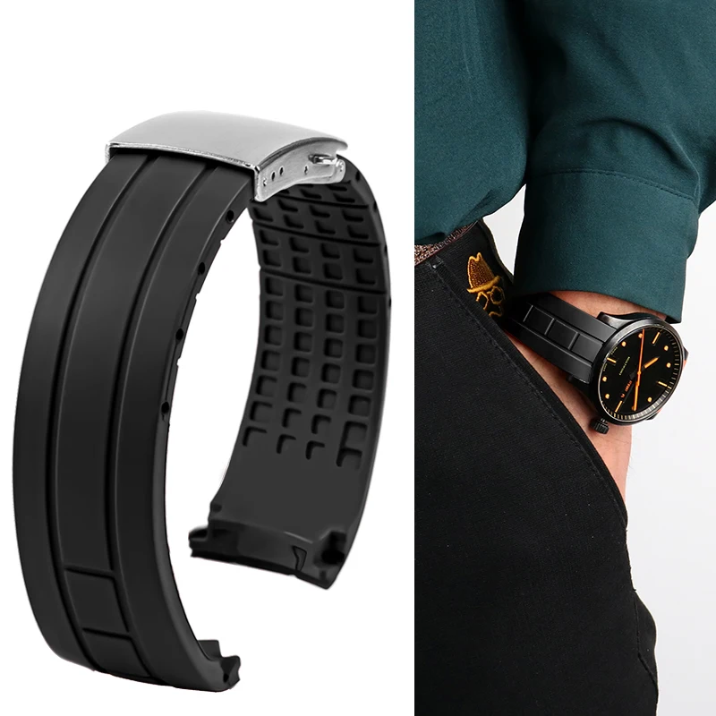 Curved End Rubber Bracelet For Mido Helmsman M005 Watch Strap Orange Rudder m005614 m005430A Male Bracelet Watchband 22mm 23mm