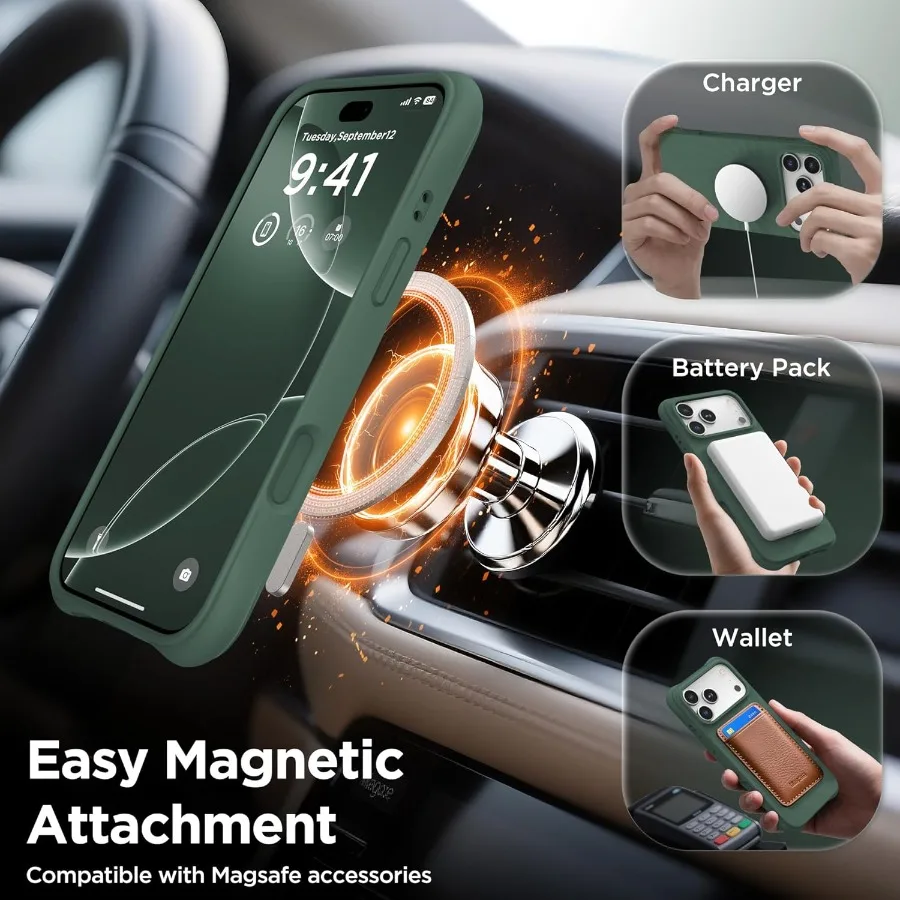 حافظة مغناطيسية واقية مضادة للصدمات لهاتف آيفون 17 برو ماكس 6.9 مع كاميرا سيليكون مدمجة متوافقة مع MagSafe