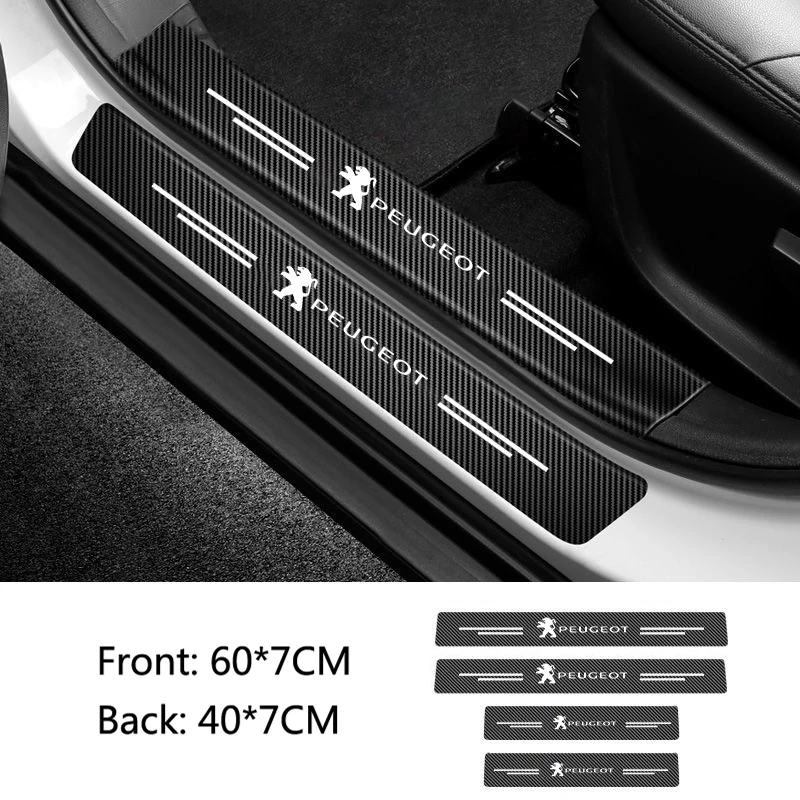 4Pcs/1set Car Stickers Threshold Strip Carbon Fibre For Peugeot 308 408 508 RCZ 208 3008 2008 108 206 207 307 407 Accessories