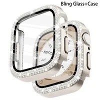 Bling Glass+Cover For Apple Watch Case 44mm 45mm 41mm 40mm 42mm 44 mm Diamond bumper+Screen Protector iwatch series 9 8 7 5 6 SE