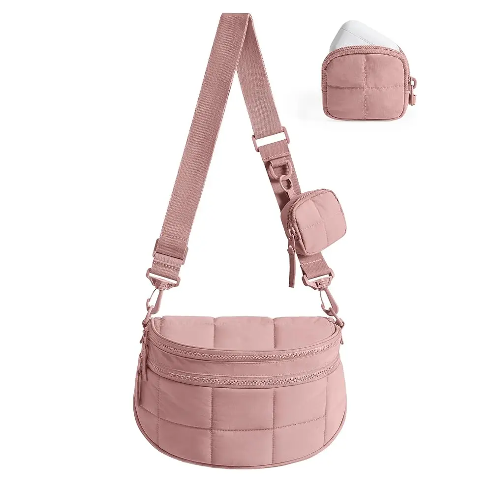 

Small Crossbody Bags for Women, Puffer Cute Bum Bag with Pouch, Quilted Purse for Daily Travel College, Coral | 4.6L compact