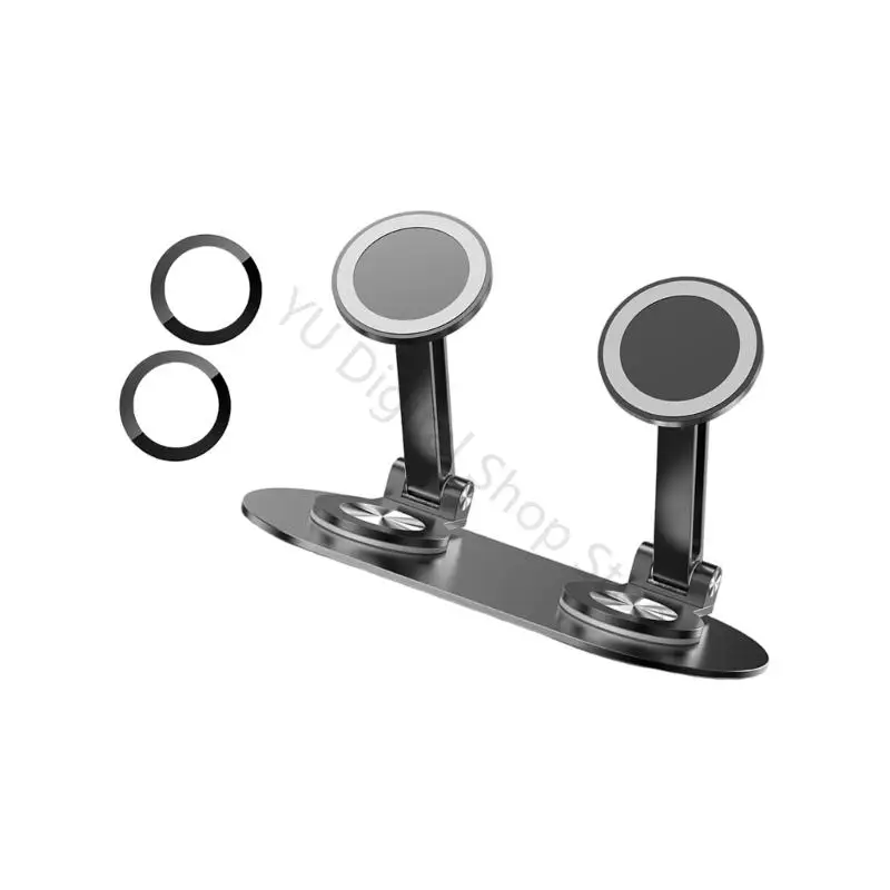96BA Doppelter magnetischer Telefonständer mit 360-Grad-Drehung und faltbarem Design, Aluminium-Handyhalter für drahtlose und – Detail 3