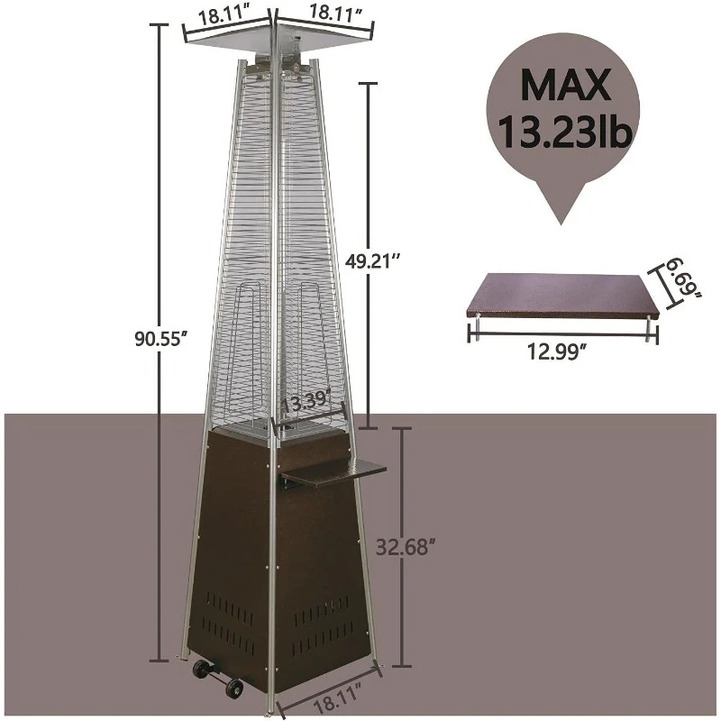 Patio Propane Heater Outdoor Patio Heater 48,000 BTU Pyramid Outdoor Heater Quartz Glass Tube Propane