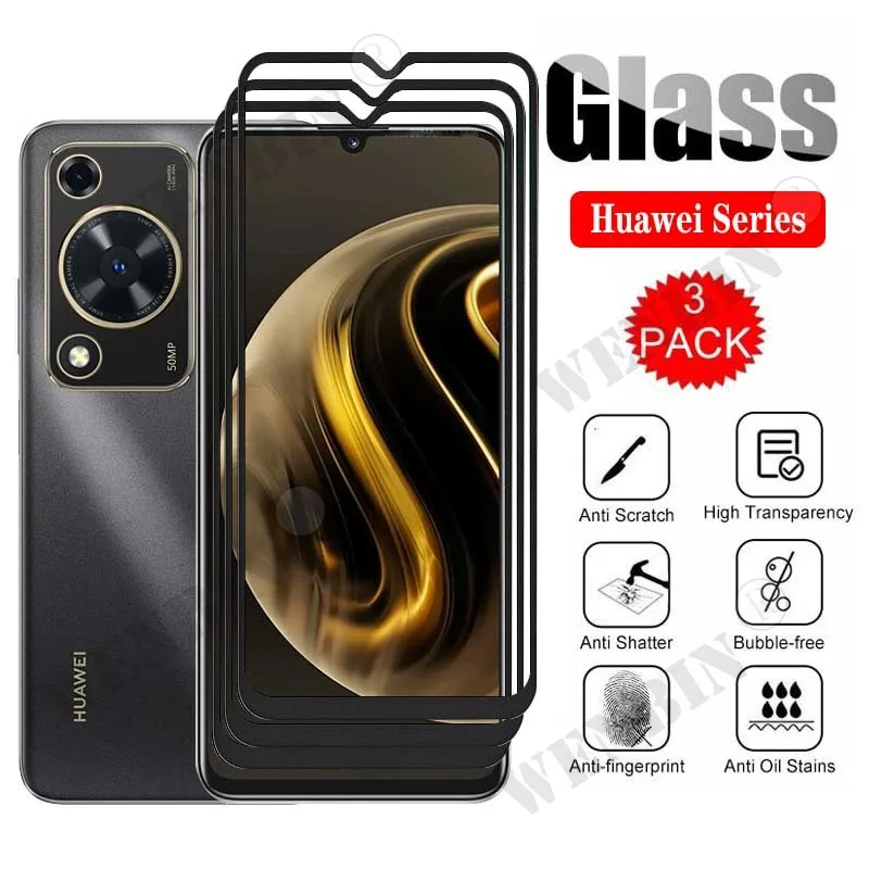 3 Pcs Tempered Glass For Huawei Y72 Y91 Y61 P60 Pro Art P50 P40 P30 Pro Nova 11 10 9 Pro Curved Full Cover Screen Protector