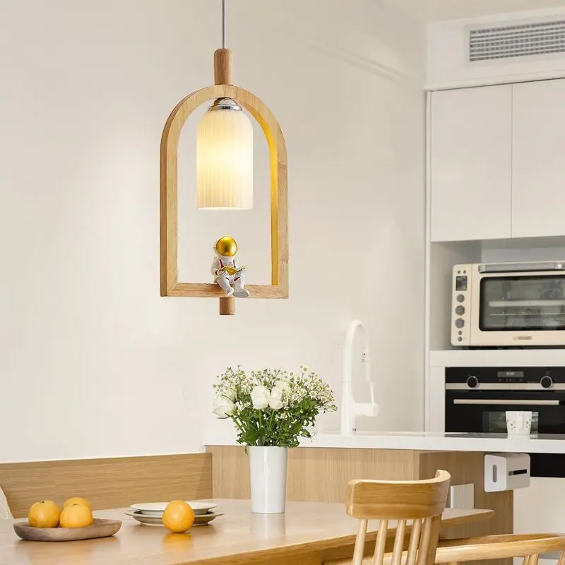 Creative Astronaut Pendant Lamps for Children's Room Nursery School Decorative Lighting Nordic Bedroom Wooden Hanging Light E27