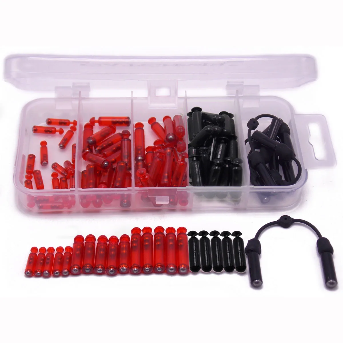 CATCHSIF 86pcs Red and black plastic Fishing jigging twin rattlers and double lure baits