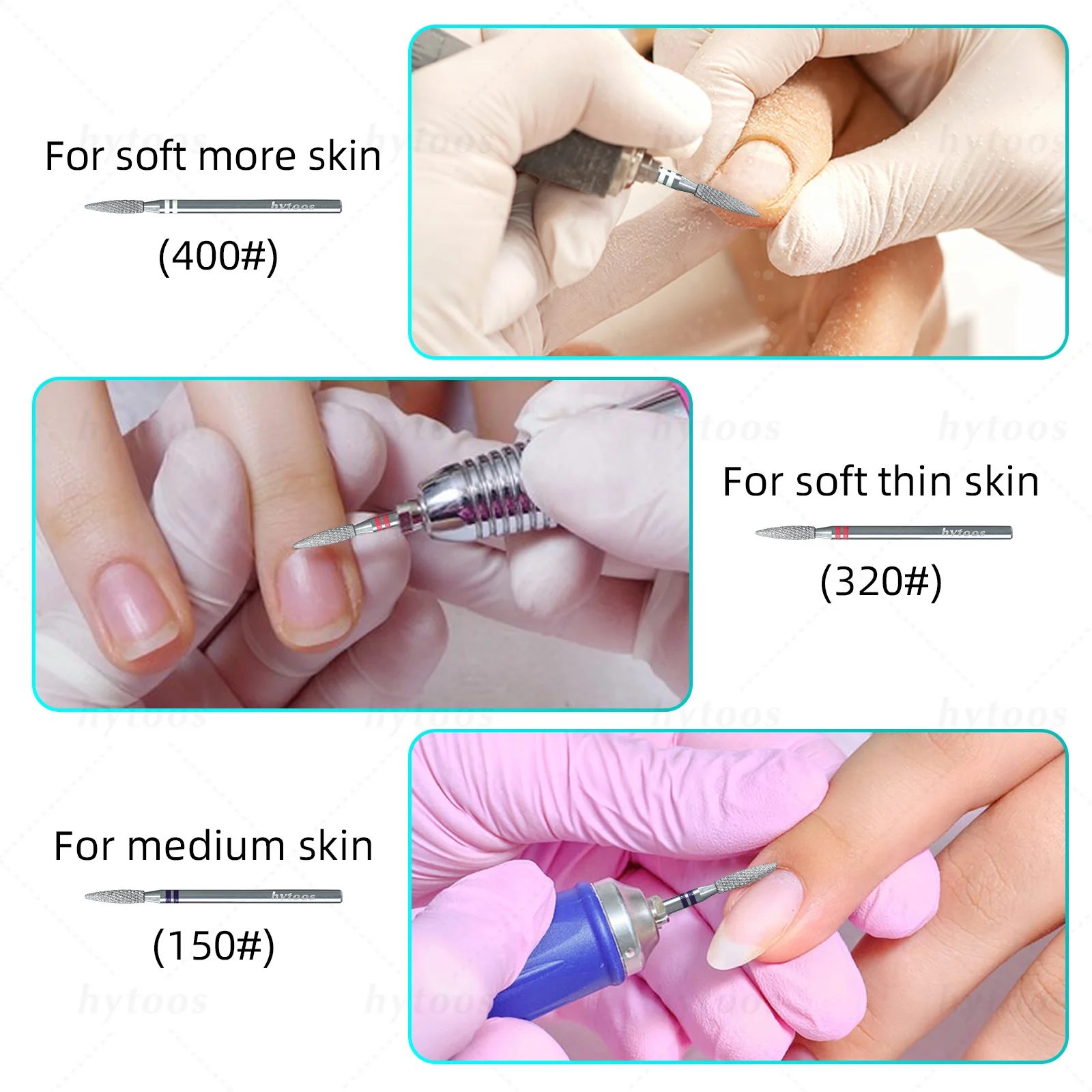 HYTOOS Diamond Cut Pro Nail Drill Bits Chrome Flame Russian Cuticle Bit for Electric Nail Drill Dead Skin Cleaner Nail Prep Tool