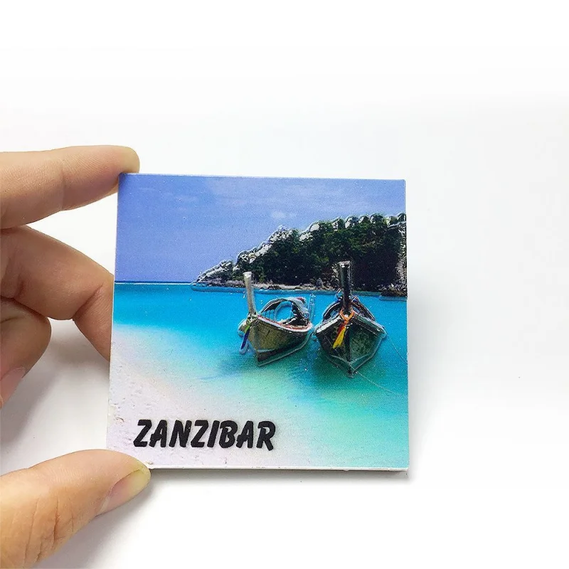 Souvenirs from Zanzibar, Africa 3D Beach Scenery Magnetic Fridge Magnet Sailboat Home Decoration