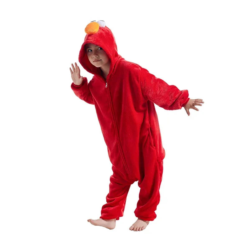 Disfraz de Elmo para niño y niña, pijama de Halloween con cremallera de cuerpo completo, ropa de dibujos animados de Anime para el hogar