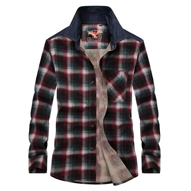 

Men's Spring and Autumn New Long Sleeved Shirts with Loose Collar and Casual Large Plaid Shirts