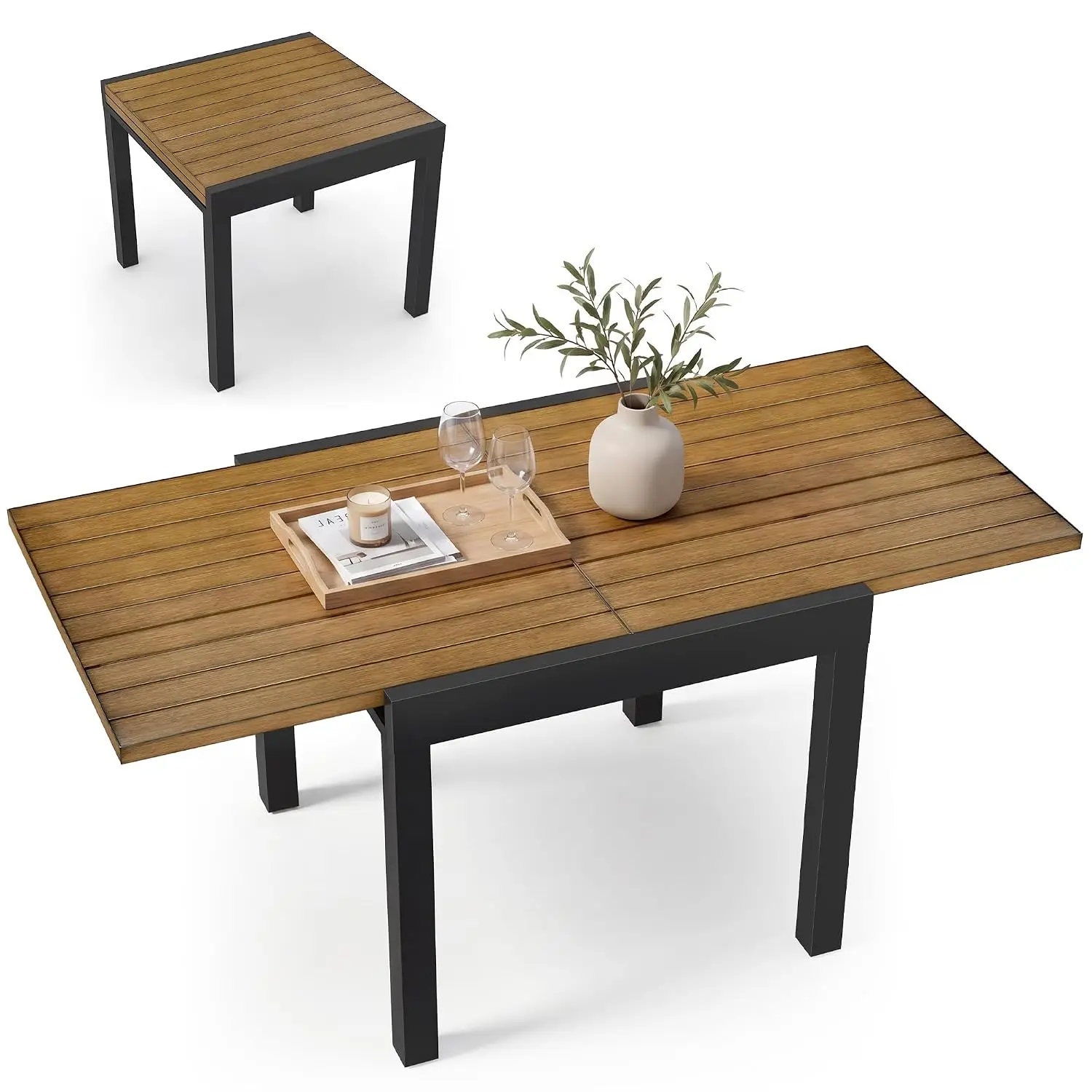 Expandable Patio Dining Table for 4-6 Person, Aluminum Extendable Outdoor Table, 32