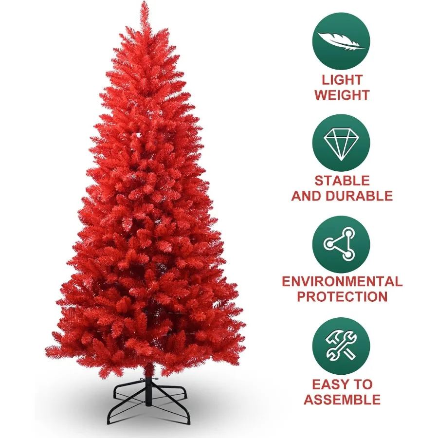 شجرة عيد الميلاد الحمراء الاصطناعية بطول 5 أقدام لتزيين المكاتب المنزلية والحفلات، شجرة عيد الميلاد الحمراء المفصلية الممتازة مع 624 Br