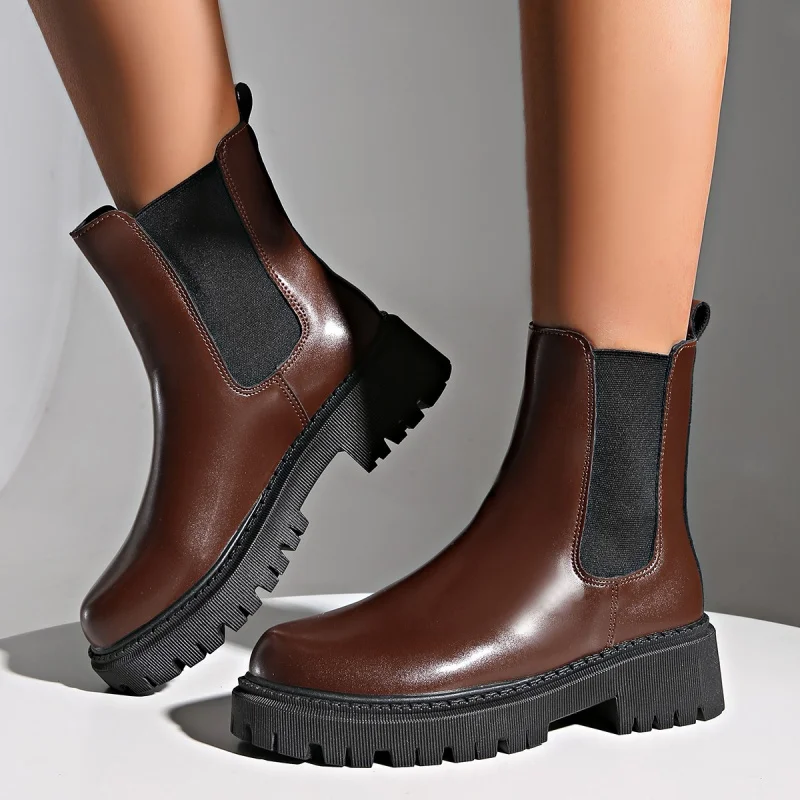 

Plus Size Exclusive2025Autumn and Winter New Women's Fashion Boots Thick Heel Thick Bottom Solid Color