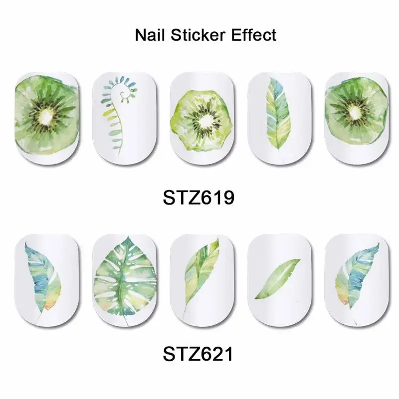 2Pcs Green Kiwi Leaf Fruit Water Slider Nail Sticker Fantasy DIY Decor Art Foils for Tools