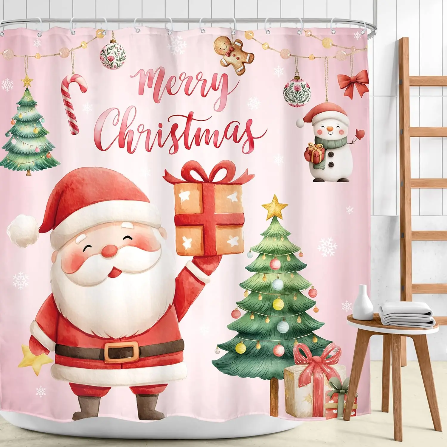 

Веселая Рождественская занавеска для душа Розовый Санта-Клаус Дети Xmars Дерево Снеговик Зимние каникулы Милая снежинка Сосна Декор для ванной комнаты Happy