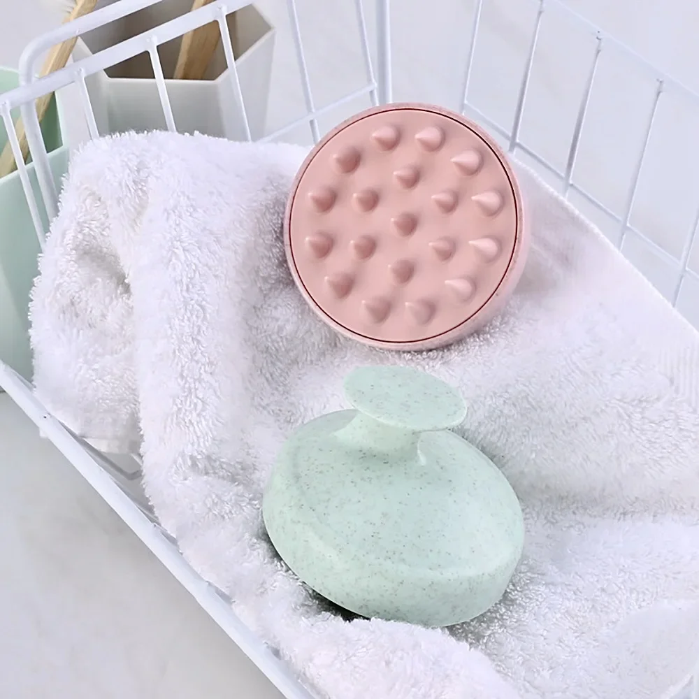 Cepillo de champú de goma suave redondo, peine de masaje de paja de trigo, cepillo portátil para la cabeza, lavado del cuero cabelludo, ducha