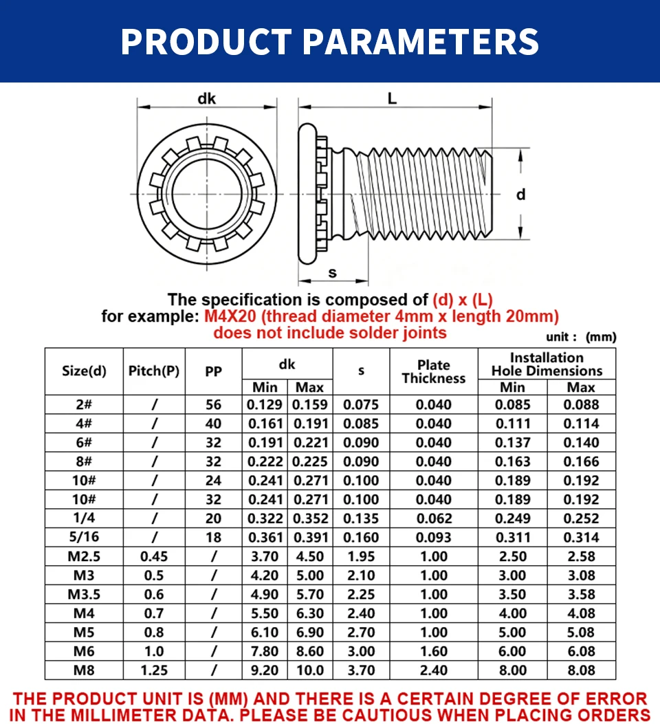 304 Edelstahl FHS Selbstklemmender Gewindestift M3 M4 M5 M6 M8 mit Flachkopf, Presspassung PEM Blechbefestiger – Detail 3