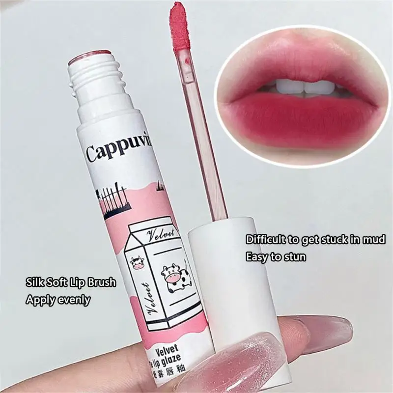 

4 Colors Lasting Matte Velvet Lip Gloss Waterproof Sweat-proof Non-stick Cup Lip Glaze Silky Soft Texture Beauty Lips Makeup