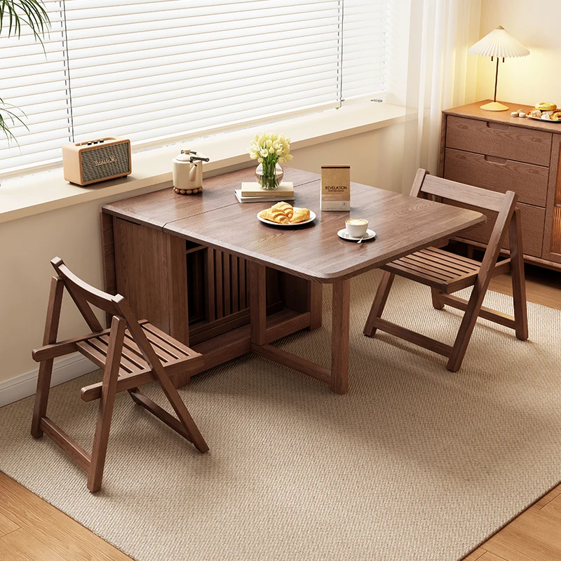 

Solid wood rectangular dining table set with folding chairs and household tables for small apartments
