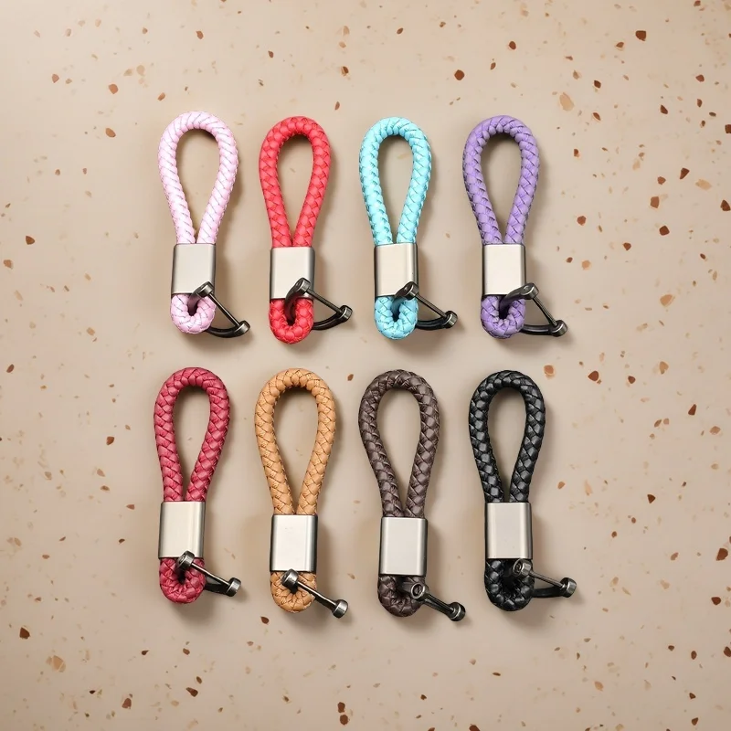 

Trendy Hand-woven Leather Car Key Ring Men Women Rope Key Chain Waist Keychains Charm Metal Key Holder Unisex Fashion Jewelry