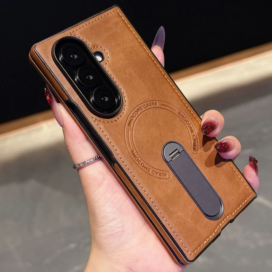 

Чехол для Samsung Galaxy Z Fold 7, роскошный защитный кронштейн из искусственной кожи, магнитная задняя крышка, чехол для Galaxy Z Fold 7, чехол