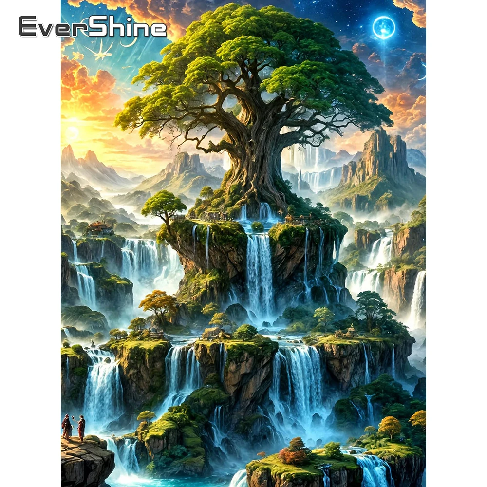 EverShine Diamant-Mosaik-Wasserfall, vollflächige quadratische Stickerei, Landschaftsbild aus Strass, Gemälde, Baum, handgefertigt, Hobby