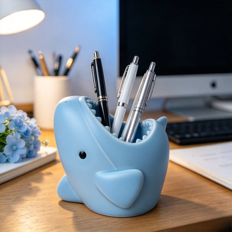 Shark Pen Holder,3D Printed Ocean Animal Desk Organizer for Pens,Pencils,Markers,Stylish Desktop Decor Gift for Office &Students