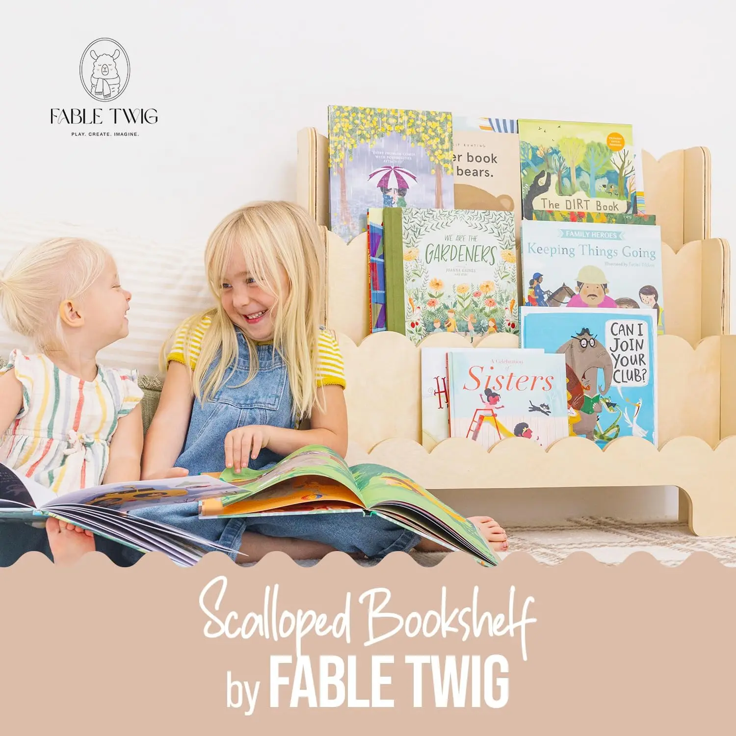 Libreria per bambini in legno con bordi smerlati altezza perfetta libreria Montessori a 3 livelli per bambini per camera dei bambini o sala giochi