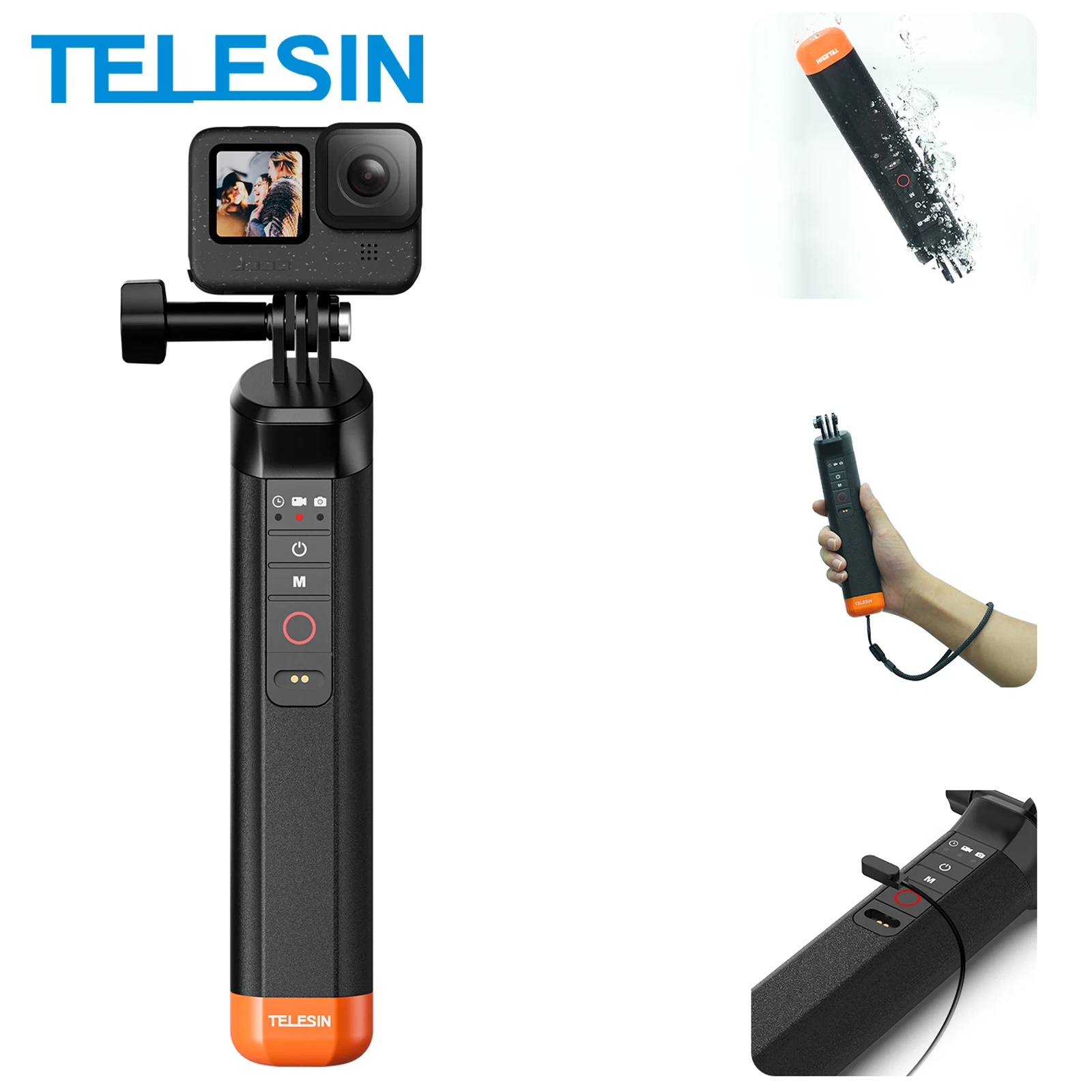 TELESIN Waterproof Selfie Stick Buoyancy Bar Selfie Stick With Hand Strap Wireless Remote Control For Gopro Hero 8 9 10 11 12