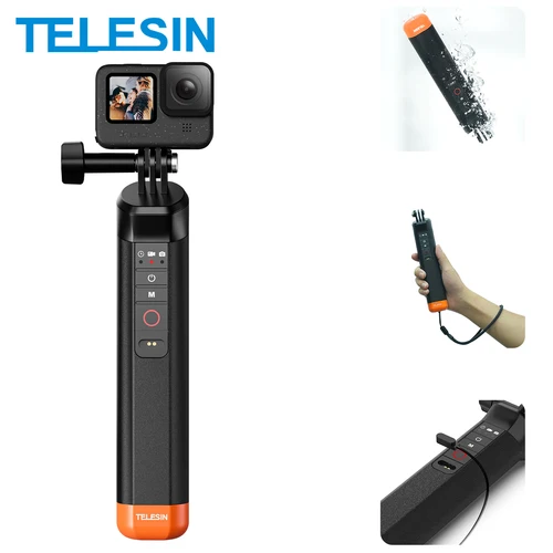TELESIN-palo de Selfie resistente al agua, barra de flotabilidad, palo de Selfie con correa de mano, Control remoto inalámbrico para Gopro Hero 8 9 10 11 12