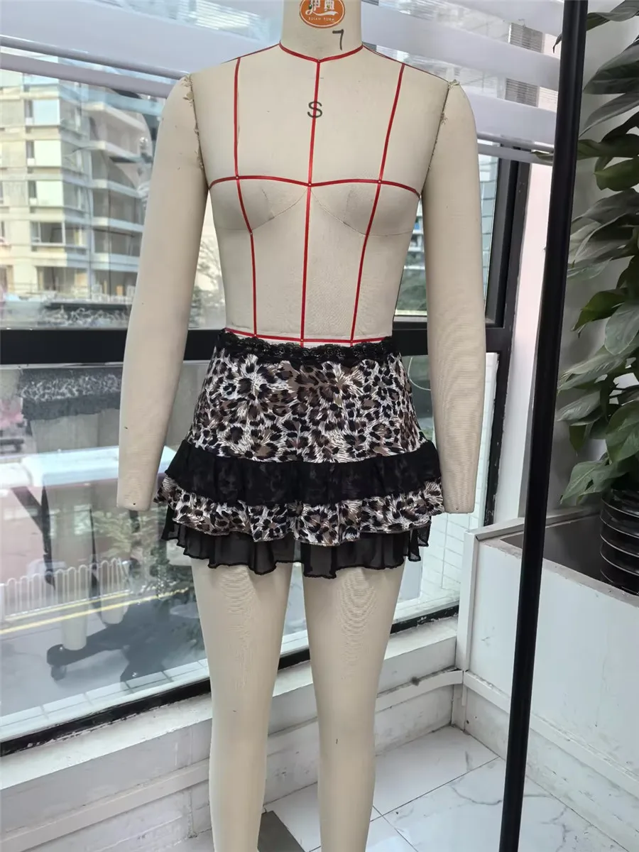 Moda feminina na moda mini saias leopardo impressão retalhos babados cintura elástica saias curtas verão saias casuais streetwear clube