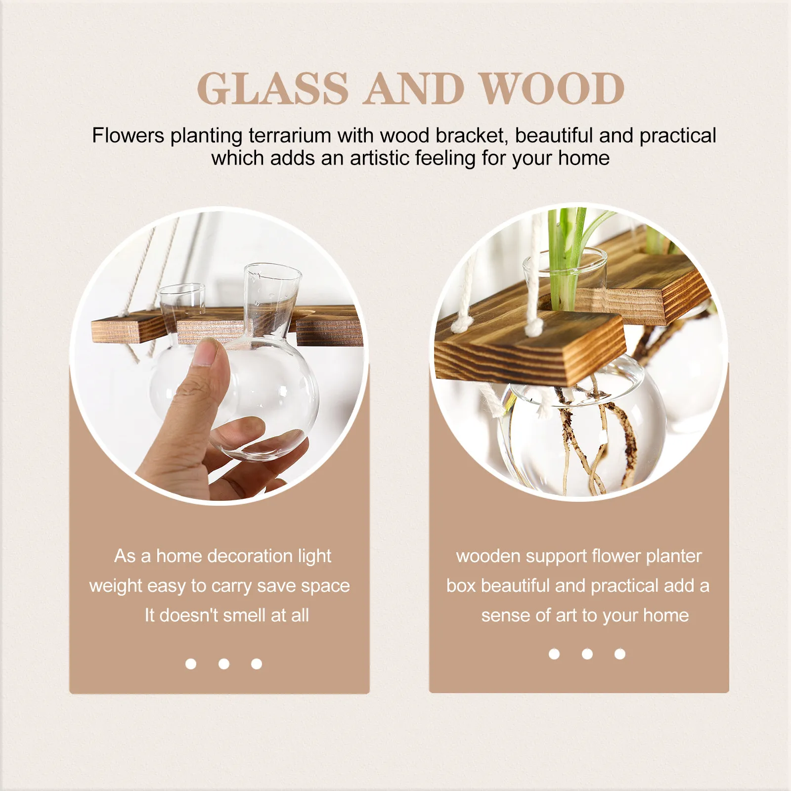 

Набор из 1 шт. гидропонной вазы для цветов, стеклянный настенный кашпо в скандинавском стиле с деревянной подставкой, для дома, офиса, сада