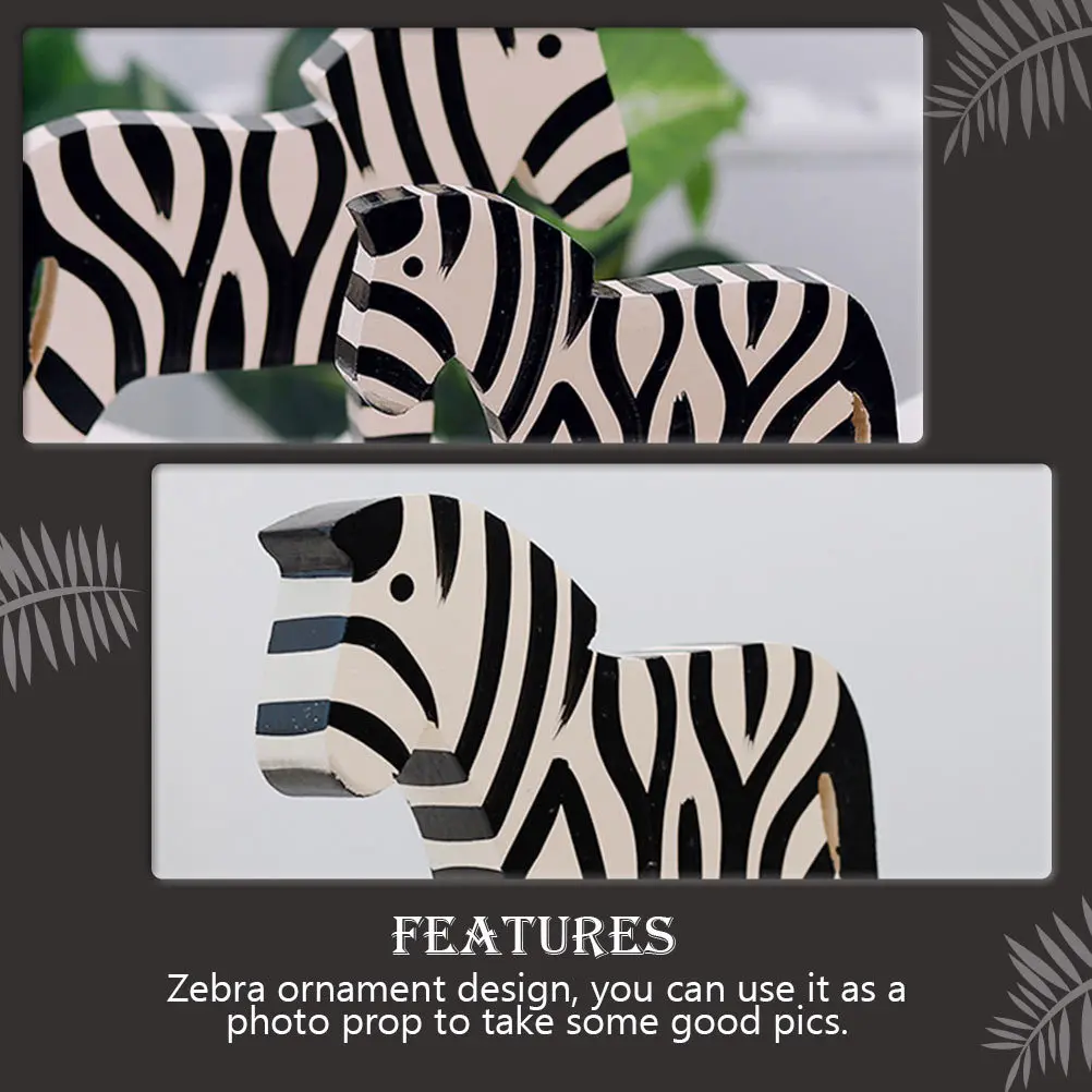 

2Pcs Exquisite Wood Craft Zebra Statue Decor Creative Desktop Animal Adornment for Living Room Hotel Display Wood Zebra Decor