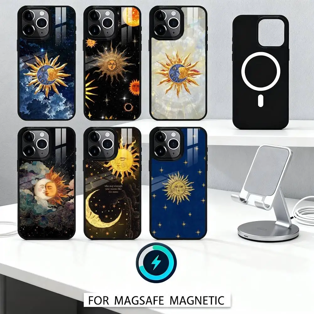 

Abstract Painting Sun And Moon Phone Case For iPhone 17,16,15,14,13,12,Pro,Max For Magsafe Magnetic Wireless Charging
