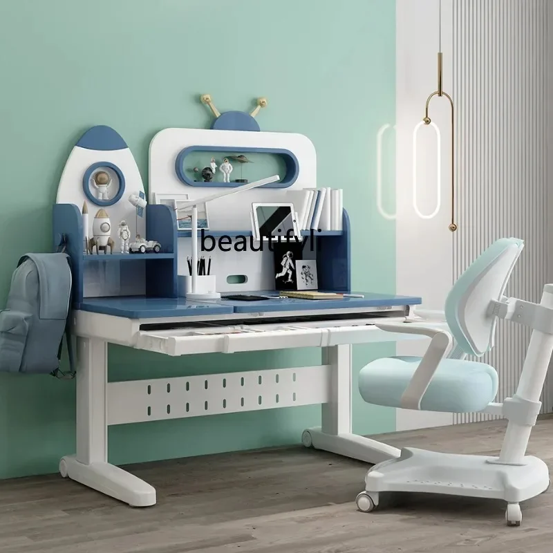 Study Table Primary and Secondary School Student Desk Writing Desk Household Adjustable Table Solid Wood Class Table Chair