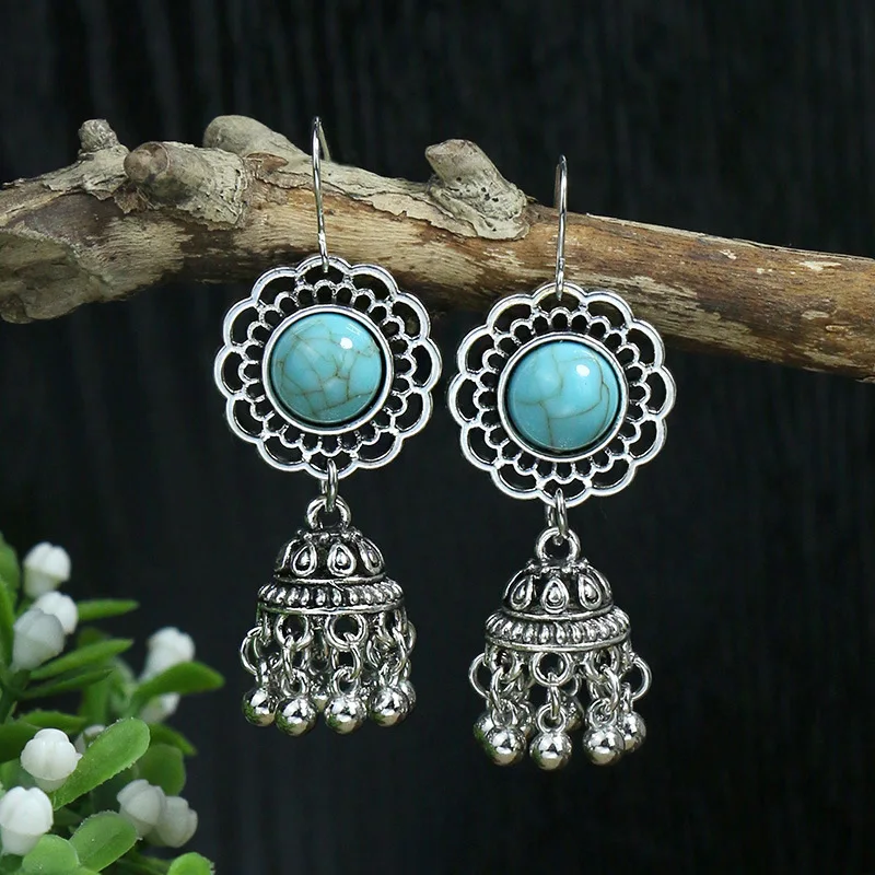 Bohemian Earrings Alloy Drop Oil Set Colorful Retro Geometric Circular Flower Pattern Women Grace Accessories Versatile Gift