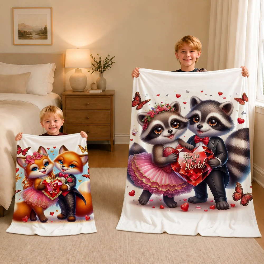 Fashion Panda Rabbit Couple Design With Hearts Warm Soft Plush Blanket Sofa Living Room Nap Home Bedroom Gift Flannel Pet Hogar