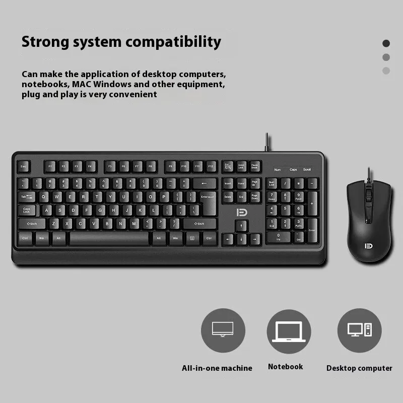 UNSHARKABLE IK6630 Wired Keyboard Mouse Combo Silent Typing Black Keycaps Punk Style Mute Design PC Laptop Compatible Desktop