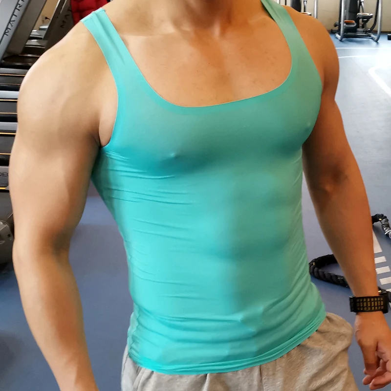Sexy See Through Fitness Sports Tank Top Men's Fitness Running Training Plus Size T-shirt Top