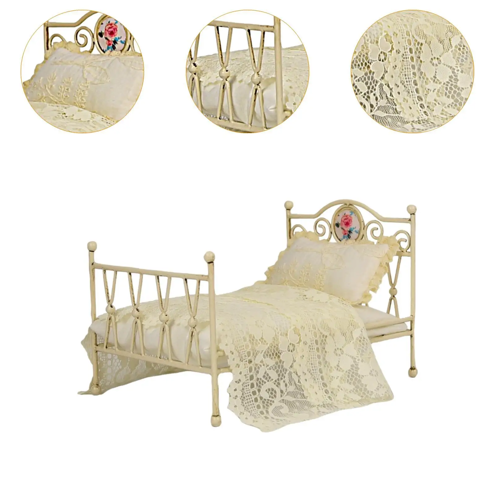 1/6 인형의 집 침대 침실 가구 DIY 장면 액세서리 놀이 미니 침대