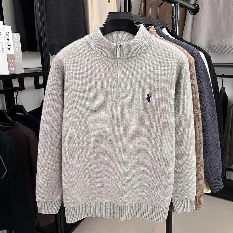 Luxusmarke Herrenpullover Winter Neu Verdickter Warmer Rollkragenpullover Mode Klassischer Paul Pony Bestickter Samt-Strickpullover – Detail 20