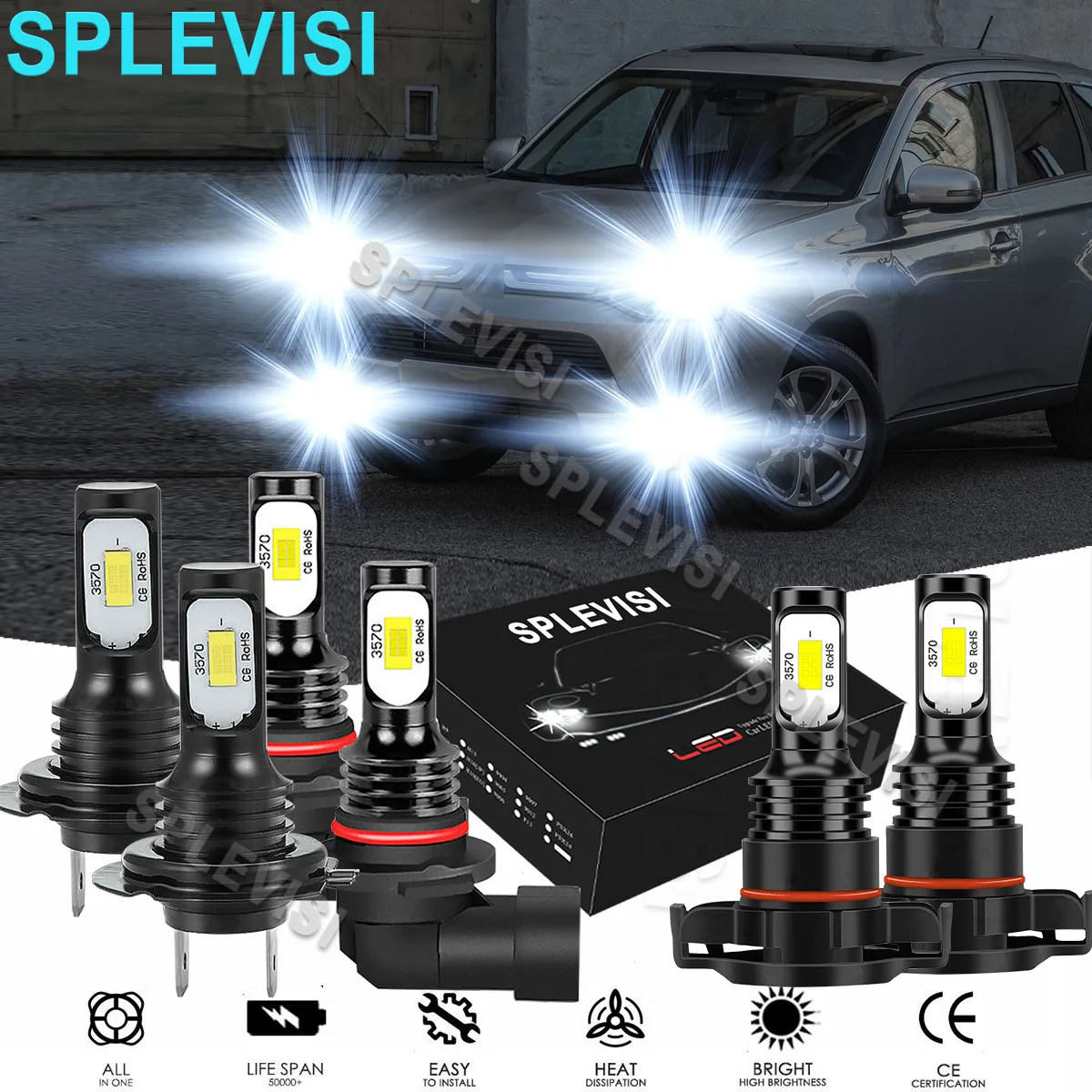 

6x LED Pure White Headlight Fog Light Bulbs 6000K 12V Fit For Mitsubishi Outlander 2014 2015 2016 2017 2018