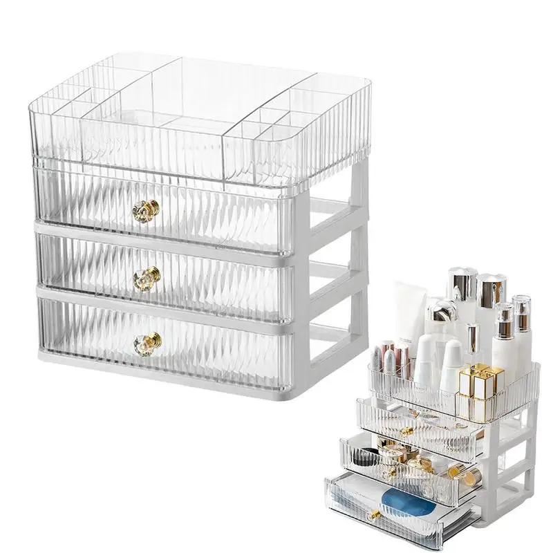 

Makeup Holders And Organizers Bathroom Counter Organizer With 3 Drawers Portable Cosmetic Display Clear makeup Case for Desk Bed