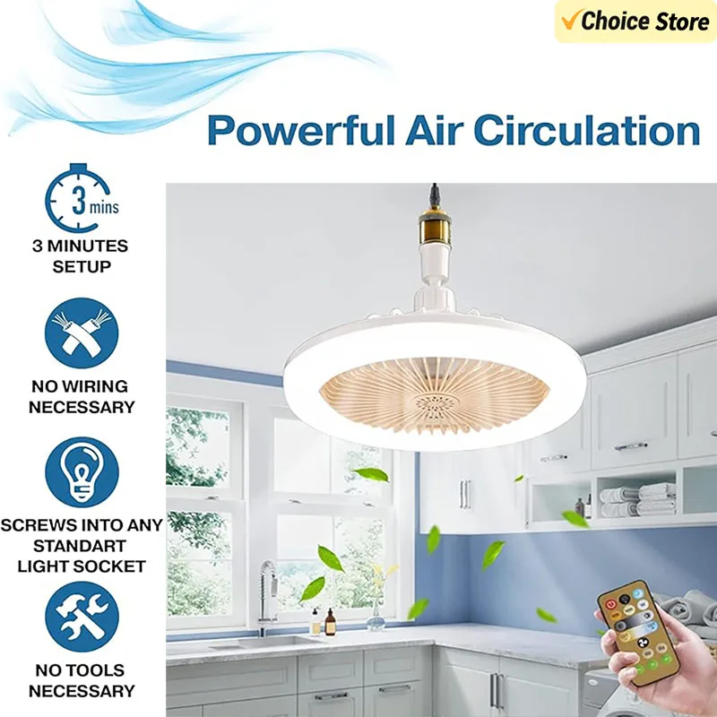 Ceiling Fan Light with Remote Control 2 in 1 Multifunctional Modern Adjustable Electric E27 Ceiling Fan with Light for Home