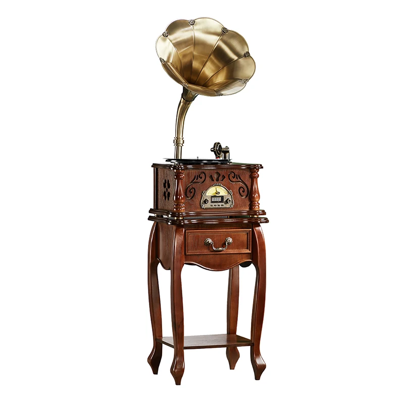 

Retro Style 3 Speed Phonograph Turntable Vinyl Record Player Gramophone with Subwoofers Table
